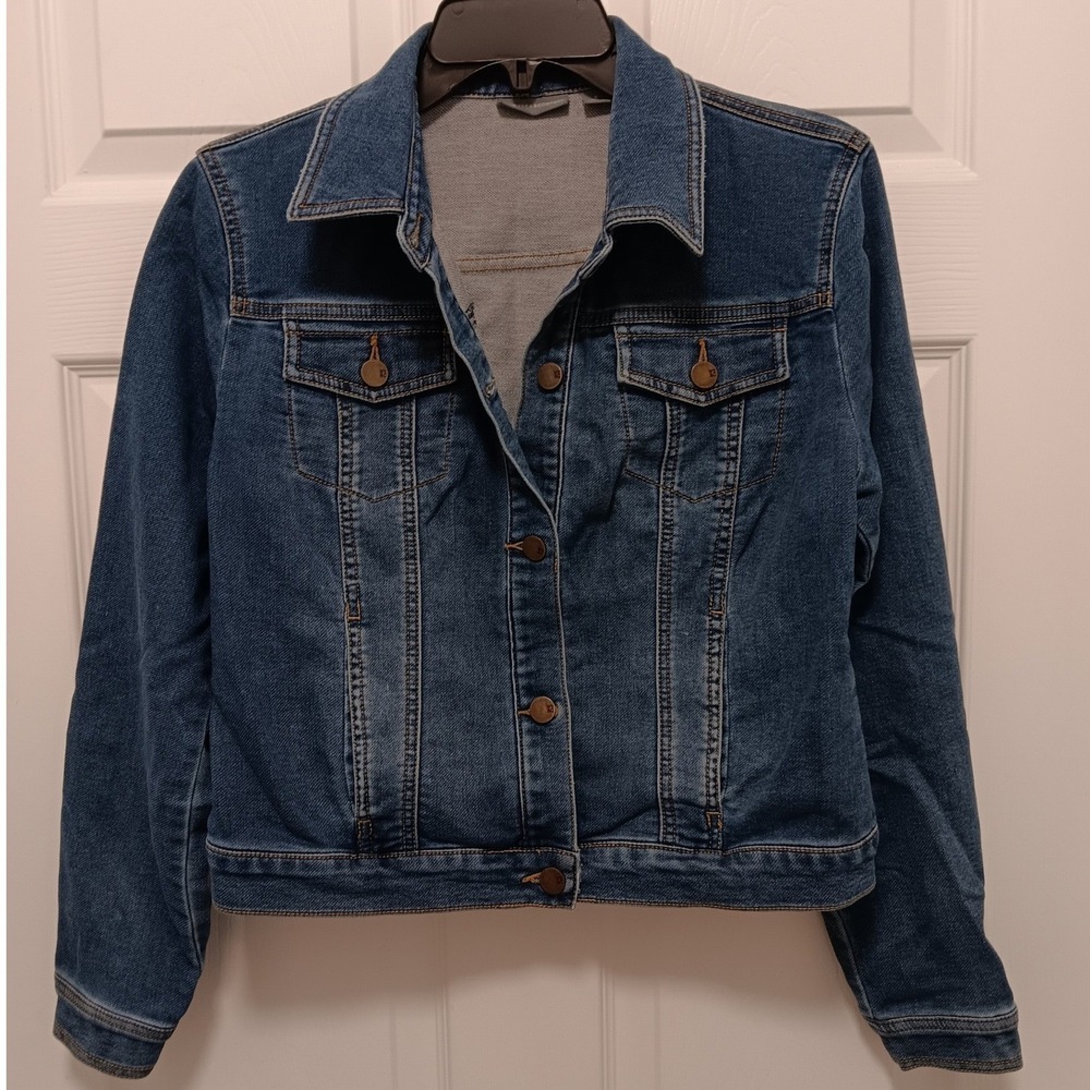 New York & Company Womens Medium Wash Denim Trucker Jacket Size S Blue EUC Layer